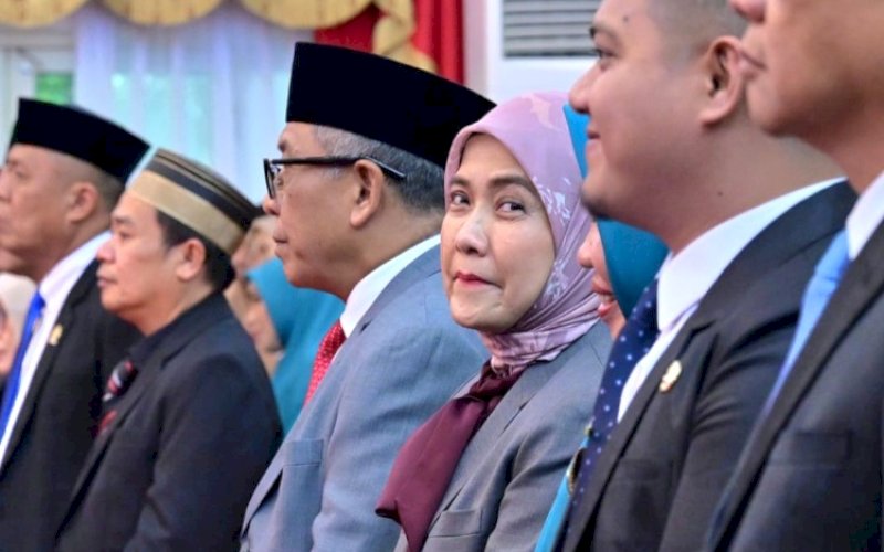 PELANTIKAN. Wakil Wali Kota Makassar, Aliyah Mustika Ilham, menghadiri acara Pengambilan Sumpah Jabatan dan Pelantikan Wali Kota dan Wakil Wali Kota Palopo Hasil Pilkada Serentak 2024 di Aula Asta Cita, Rumah Jabatan Gubernur Sulsel, Senin (4/8/2025). foto: istimewa