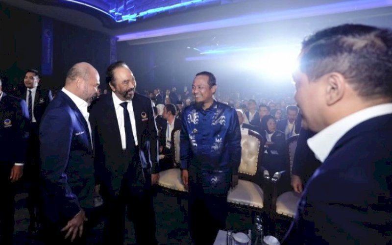 RAKERNAS NASDEM. Gubernur Sulsel, Andi Sudirman Sulaiman, menghadiri Rapat Kerja Nasional (Rakernas) I Partai NasDem yang digelar di Hotel Claro Makassar, Jumat (8/8/2025). foto: istimewa