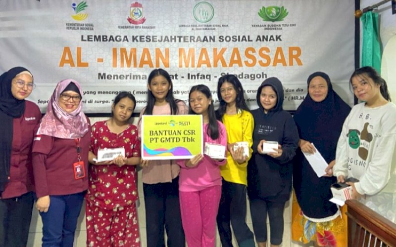 PEDULI. Manajemen PT Gowa Makassar Tourism Development Tbk (GMTD) menggelar kegiatan sosial berupa kunjungan ke panti asuhan di sekitar wilayah Tanjung Bunga, Senin (18/8/2025). foto: istimewa