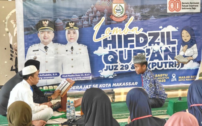 LOMBA. Bagian Kesra Pemkot Makassar menggelar kegiatan Lomba Hifdzil Qur&rsquo;an dan Keterampilan tingkat SMP sederajat yang berlangsung di Masjid Raya Makassar dan Pondok Pesantren IMMIM Makassar, Sabtu (9/8/2025). foto: istimewa