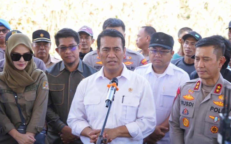 PANEN RAYA. Menteri Pertanian RI Andi Amran Sulaiman didampingi Wakil Bupati Gowa Darmawangsyah Muin menghadiri panen raya jagung serentak kuartal III 2025 di Desa Pabentengang, Kecamatan Bajeng, Gowa, Sabtu (27/9/2025). foto: istimewa