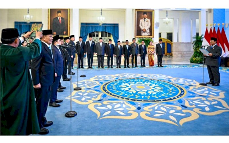 PELANTIKAN. Presiden Prabowo Subianto melantik dua jabatan menteri dan tiga wakil menteri Kabinet Merah Putih sisa masa jabatan 2024-2029 di Istana Negara, Jakarta, Rabu (17/9/2025). foto: istimewa