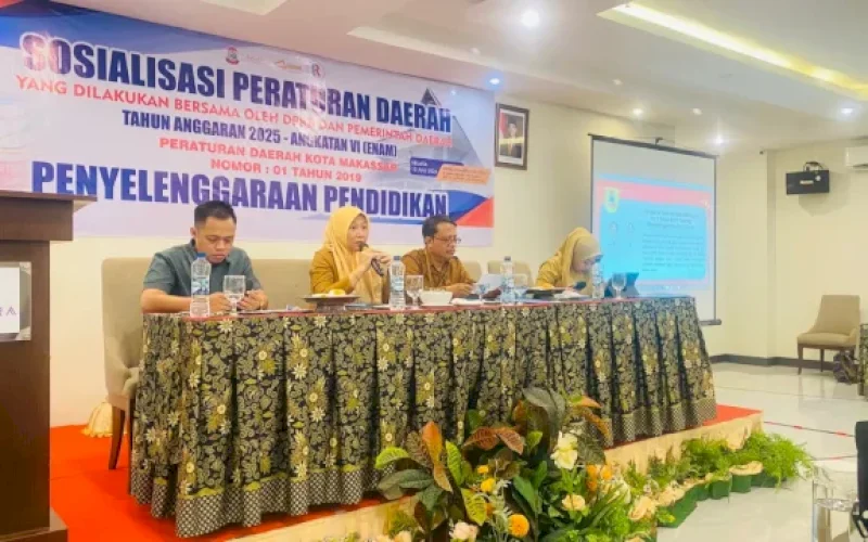 SOSIALISASI. Suasana sosialisasi Peraturan Daerah Kota Makassar Nomor 01 Tahun 2019 tentang Penyelenggaraan Pendidikan di Hotel Almadera Makassar, Selasa (15/7/2025). foto: istimewa