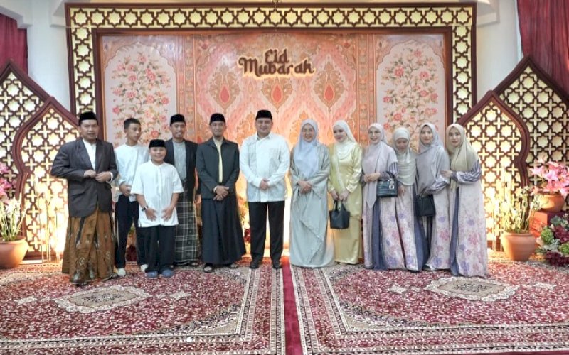 HALALBIHALAL. Wali Kota Makassar Munafri Arifuddin bersama Ketua TP PKK Kota Makassar Melinda Aksa menggelar halalbihalal dan open house singkat dan sederhana di Baruga Anging Mammiri, Rumah Jabatan Wali Kota Makassar, Sabtu (21/3/2026) pagi. foto: istimewa