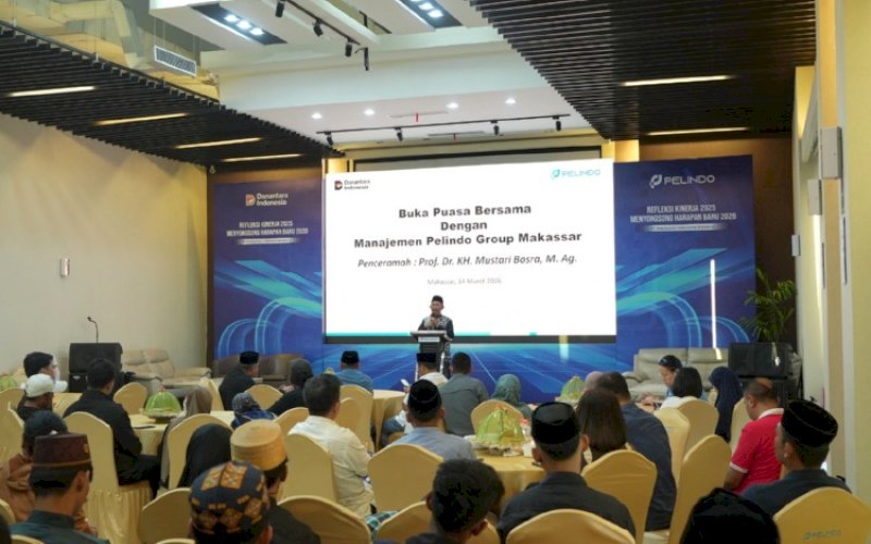 BUKA PUASA. PT Pelabuhan Indonesia (Persero) Regional 4 menggelar buka puasa bersama dengan para pedagang asongan di kawasan Pelabuhan Makassar, Sabtu (14/3/2026). foto: istimewa