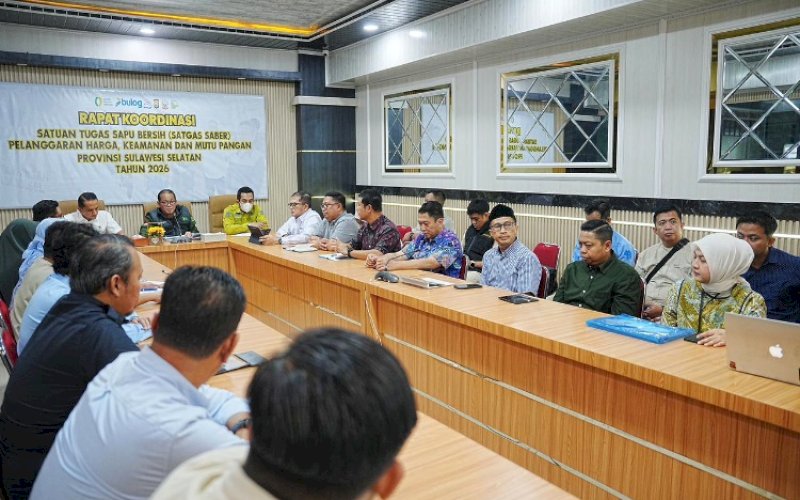 RAKOR. Rapat koordinasi Satuan Tugas Pangan Sulsel bersama Badan Pangan Nasional (Bapanas) di Polda Sulsel, Minggu (1/3/2026). foto: istimewa