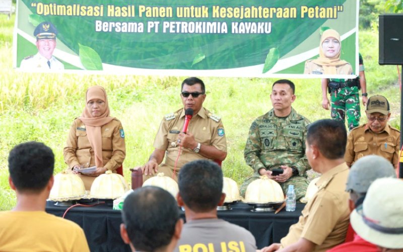 DIALOG. Bupati Bulukumba, Andi Muchtar Ali Yusuf, dialog dengan petani di sela-sela panen raya padi yang dilakukan Kelompok Tani Bobo Jangang di Desa Bontoharu, Kecamatan Kindang, Bulukumba, Senin (30/3/2026). foto: istimewa