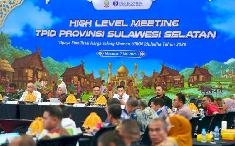 HLM TPID. High Level Meeting (HLM) TPID Provinsi Sulsel di Ruang Pola Kantor Gubernur Sulsel, Kamis (7/5/2026). foto: istimewa