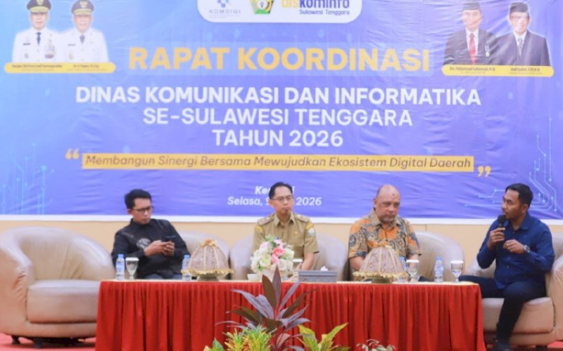 RAKOR. Rapat Koordinasi Pengembangan SDM dan Infrastruktur Digital Sulawesi Tenggara yang diselenggarakan Pemprov Sultra melalui Dinas Komunikasi dan Informatika Provinsi Sultra. foto: istimewa