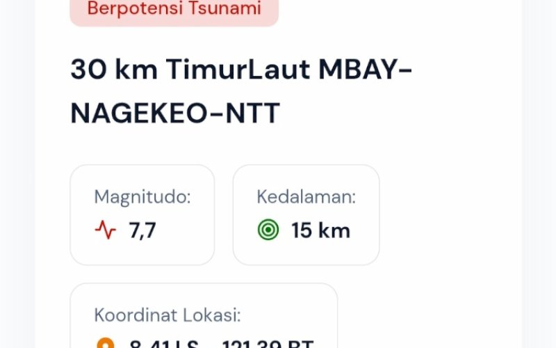 Gempa Magnitudo 7,7 Guncang NTT, Terasa hingga Sulsel, BMKG Keluarkan Peringatan Potensi Tsunami