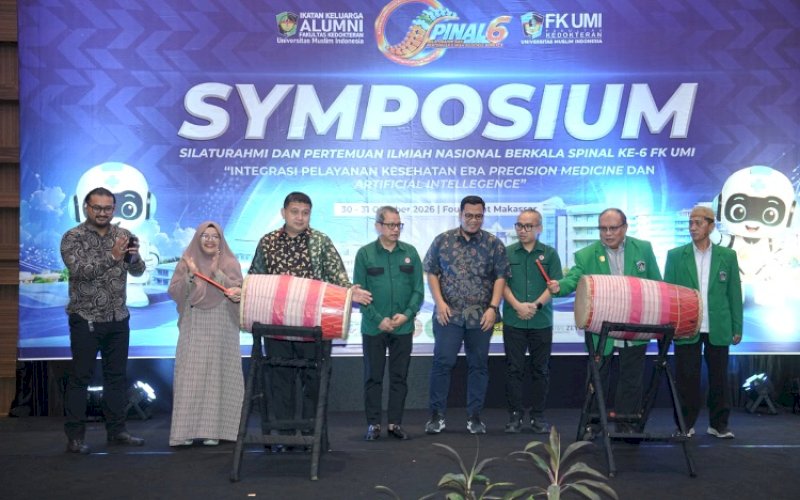 PEMBUKANAAN. Wali Kota Makassar, Munafri Arifuddin, menghadiri sekaligus membuka Silaturahmi dan Pertemuan Ilmiah Berkala Nasional (SPINAL) ke-6 IKA FK UMI di Hotel Four Points by Sheraton Makassar, Sabtu (31/10/2026). foto: istimewa